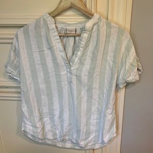Green Striped Linen Blouse